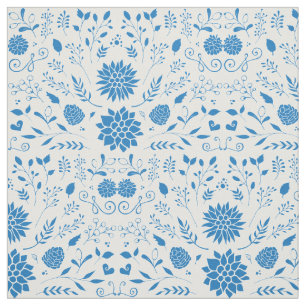 Tissu Motif Floral Rustique Bleu