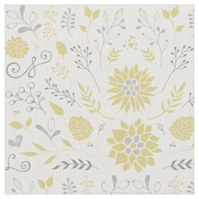 Tissu Motif floral rustique jaune et gris (Fermer)