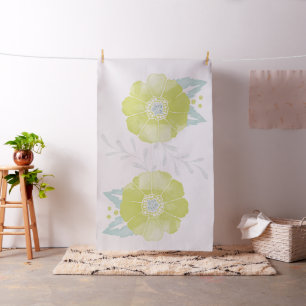 Tissu Motif floral rustique jaune et menthe