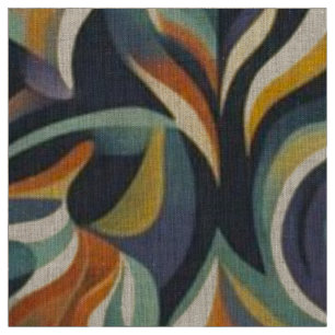 Tissu Motif floral tournoyant rétro groovy bleu marine s