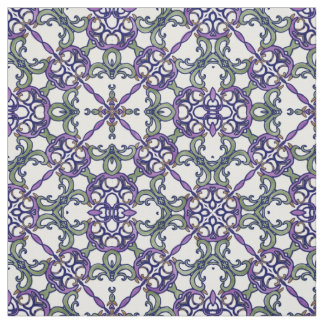 Tissu Motif floral vert et pourpre de damassé