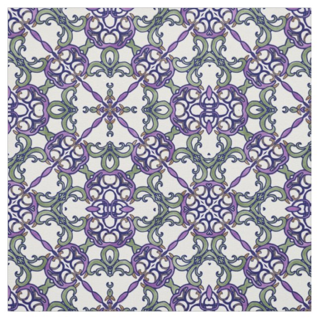 Tissu Motif floral vert et pourpre de damassé (Échantillon)