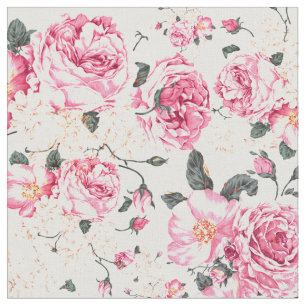 Tissu Motif floral vintage de rose noir rose