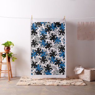 Tissu Motif Geckos Mosaïque - bleu noir blanc gris