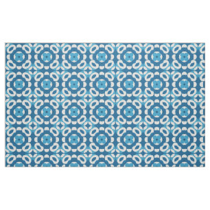 Tissu Motif géométrique abstrait bleu et blanc