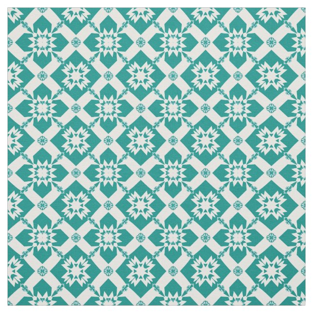 Tissu Motif Géométrique Abstrait en Blanc et Vert (Échantillon)