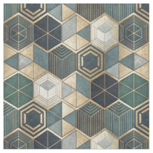 Tissu Motif géométrique abstrait sarcelle et or moderne