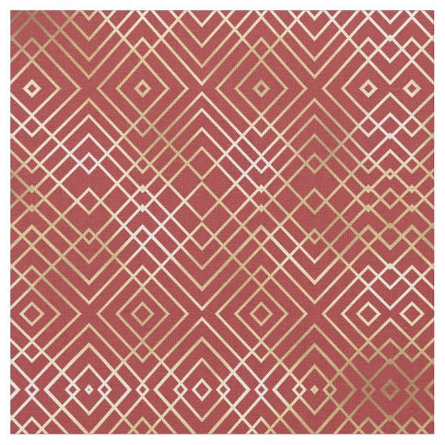 Tissu Motif géométrique Art déco rouge chinois moderne (Fermer)