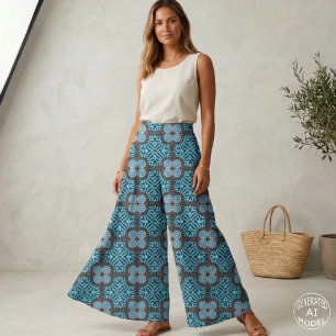 Tissu Motif géométrique bohème turquoise noir tendance