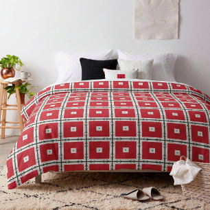 Tissu Motif géométrique Carré noir et blanc rouge