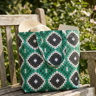 Tissu Motif géométrique chic vert noir et blanc