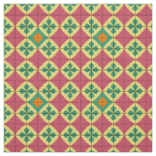 Tissu Motif Géométrique Coloré avec Carreaux Symétriques
