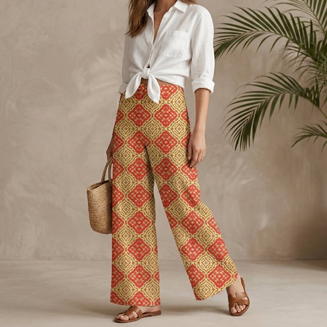 Tissu Motif géométrique en mosaïque rouge et jaune orien (Créateur téléchargé)