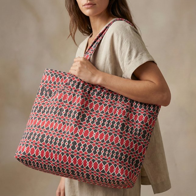 Tissu Motif géométrique en mosaïque rouge noir blanc (Créateur téléchargé)