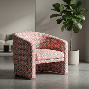 Tissu Motif géométrique gris rétro rouge et blanc