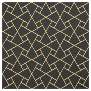 Tissu Motif géométrique islamique d'Or-effet noir fait