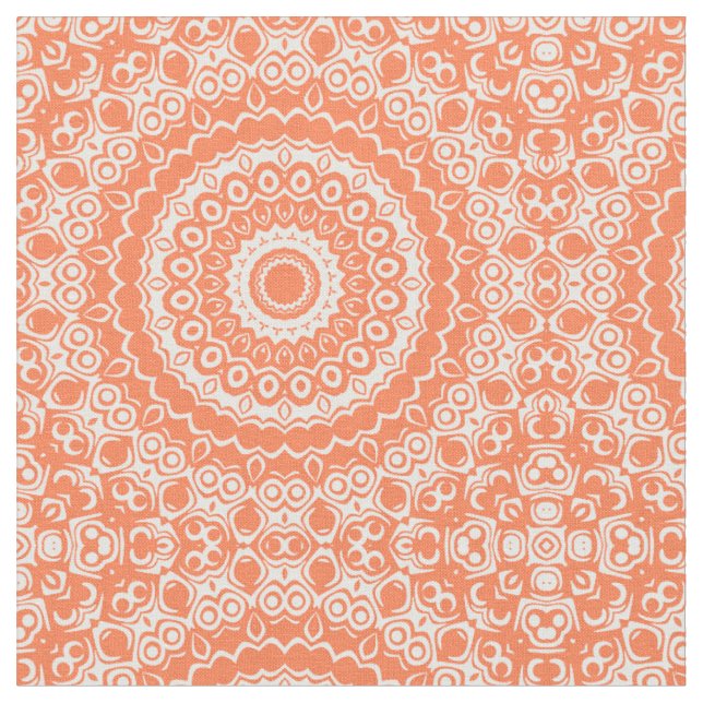 Tissu Motif géométrique mandala corail (Fermer)
