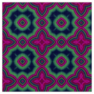 Tissu Motif géométrique marocain rose chaud, vert et ble