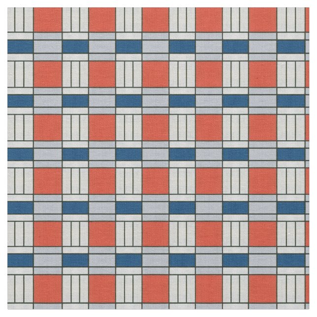 Tissu Motif géométrique rétro bleu et rouge (Fermer)