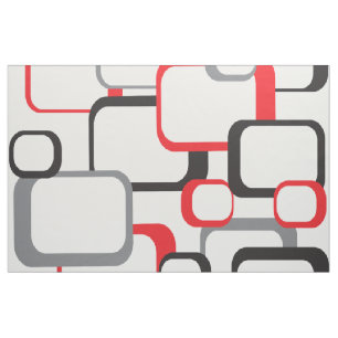 Tissu Motif géométrique rétro Carré rouge gris noir