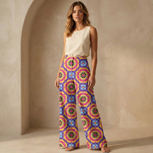 Tissu Motif géométrique rétro de carreaux colorés vifs e