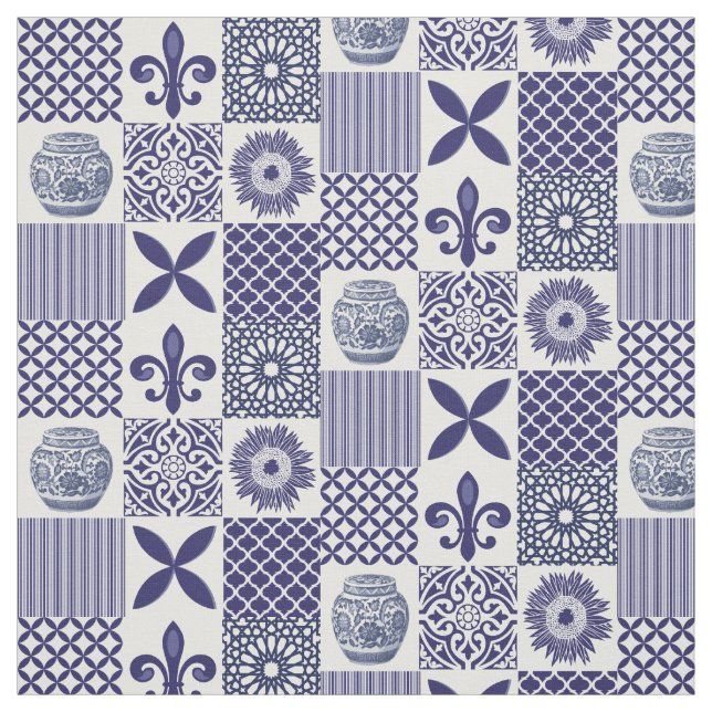 Tissu Motif géométrique Shabby Chic Blue Sunflower (Échantillon)