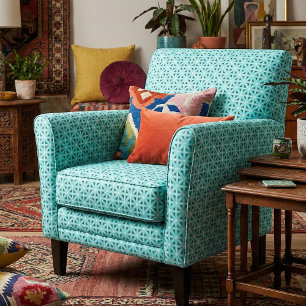 Tissu Motif géométrique Turquoise noir & blanc chic
