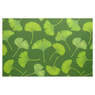 Tissu Motif Ginkgo sur vert foncé