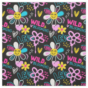 Tissu Motif graffiti fleur smiley mode