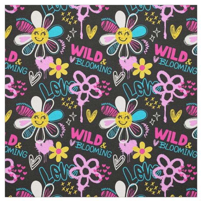 Tissu Motif graffiti fleur smiley mode (Échantillon)