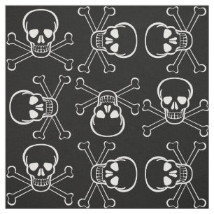 Tissu Motif graphique Crâne blanc et os croisés