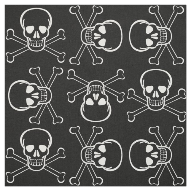 Tissu Motif graphique Crâne blanc et os croisés (Échantillon)