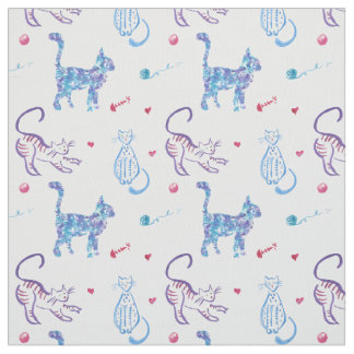 Tissu motif graphique de chatte à aquarelle vive