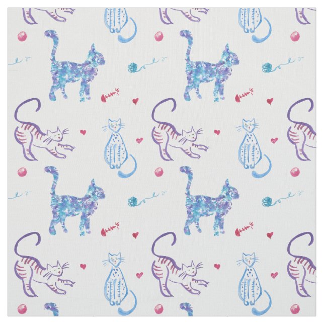 Tissu motif graphique de chatte à aquarelle vive (Échantillon)