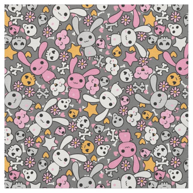 Tissu motif gris de kawaii (Fermer)