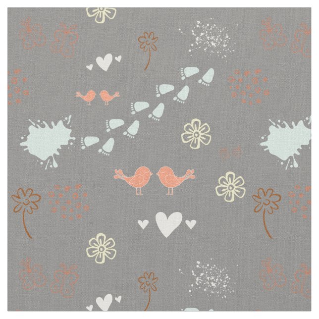 Tissu Motif gris rétro d'oiseaux, points, pieds (Fermer)