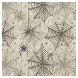 Tissu Motif Halloween Araignées et Toiles Vintage