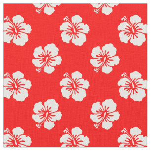 Tissu Motif Hawaïen Hibiscus Rouge et blanc