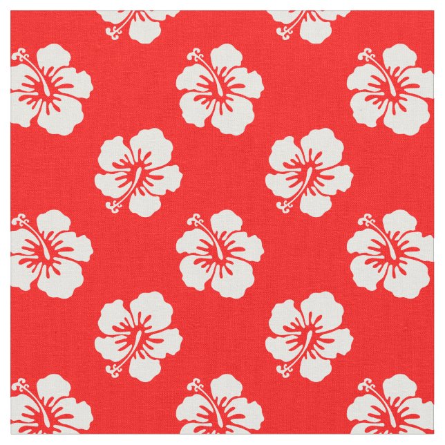 Tissu Motif Hawaïen Hibiscus Rouge et blanc (Fermer)