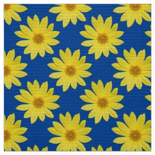Tissu Motif Helianthus 'Lemon Queen' - Bleu Profond