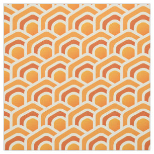 Tissu Motif Hexagone Orange Vagues Rétro en Nid d'Abeill