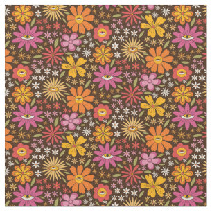 Tissu Motif Hippie Psychedelique Années 70 Fleurs Groovy