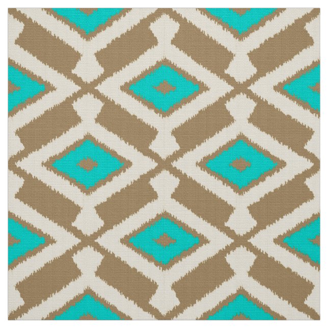 Tissu Motif Ikat - Turquoise, Taupe et Beige (Échantillon)