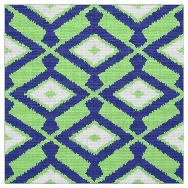 Tissu Motif Ikat - Vert, Indigo Bleu et Blanc (Échantillon)