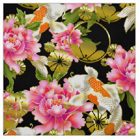 Tissu motif japonais avec Koi, fleurs et mon