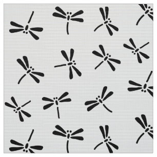 Tissu Motif japonais de libellule, noir et blanc
