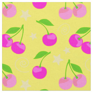 Tissu Motif Jaune Cerises et Étoiles Decora Kei Mignon
