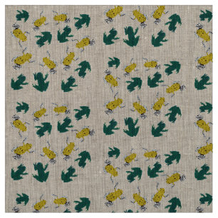 Tissu Motif jaune de grenouilles vertes