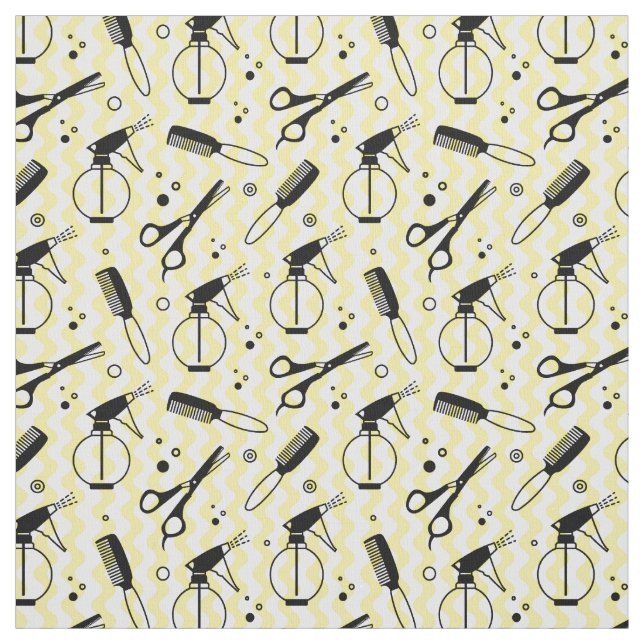 Tissu Motif jaune d'outil de coiffeur (Échantillon)
