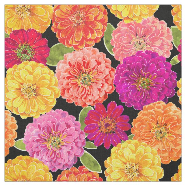 Tissu Motif jaune rose floral de Zinnias d'été (Échantillon)